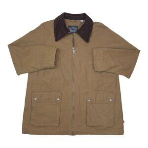 Levis Mens XL Brown Canvas Jacket With Corduroy Collar & Dual Front Pockets Zip